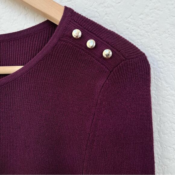 White House Black Market Sweater Women XS Burgundy Ruffle Sleeve Button Shoulder - Picture 4 of 7